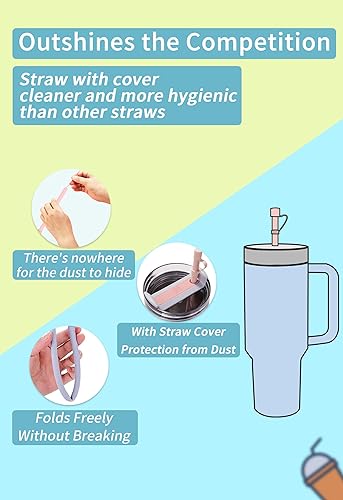 Miniatura 6 de Doboli Popote de silicona de repuesto de 12 pulgadas de largo con funda para pajilla, compatible con vaso Stanley Owala de 40 onzas y 30 onzas,