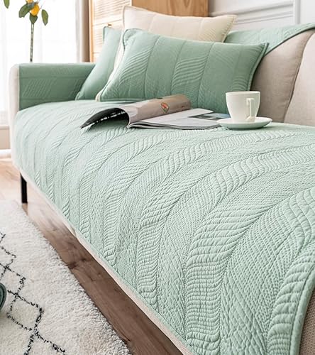 Miniatura 5 de vctops Funda acolchada de algodón para sofá, funda antideslizante para sofá modular, color sólido, súper suave, protector de muebles (verde, 28 x 70