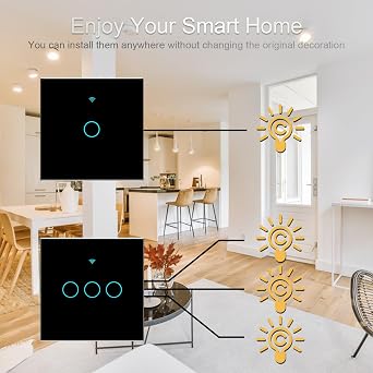 Smart Touch Light Switch 3 Gang 1 Way WiFi Wall Switch Works with Alexa and Google Home Tuya Smart Life App Voice Control, Glass Panel with LED Backlight