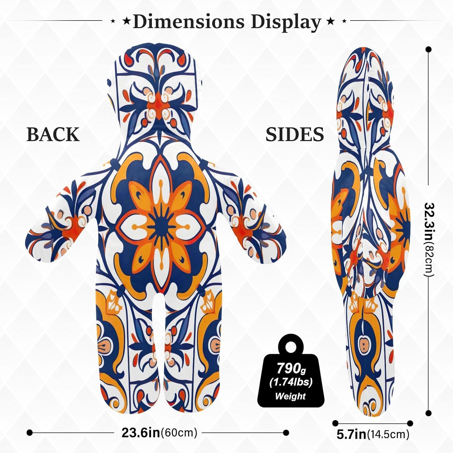 Morocco Tiles1 Human-Shaped Pillow Soft Body Pillows Washable Velvet Pillows for Anxiety Relief Sleeping Cuddling & Support