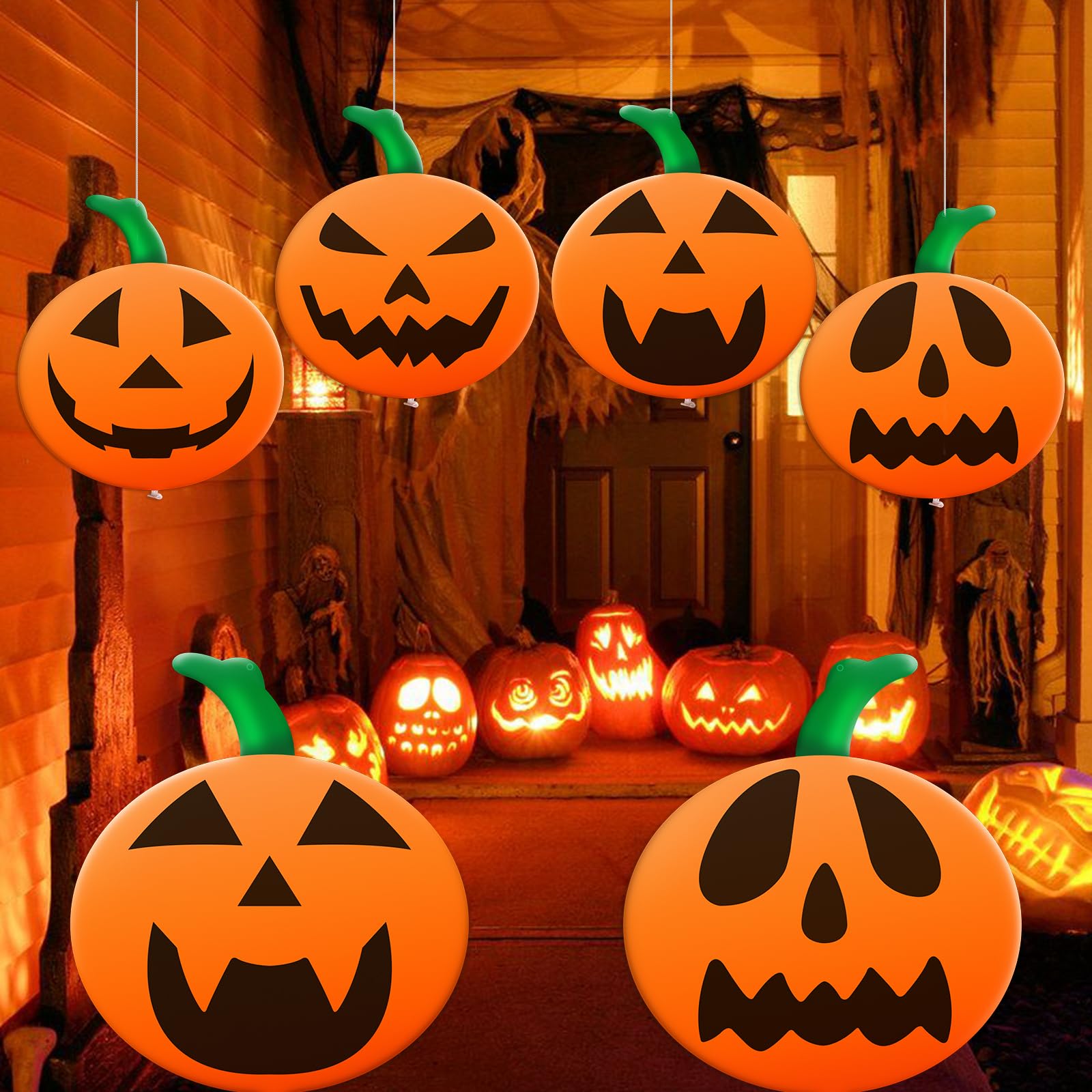 6 PCS 24 Inch, 16 Inch Halloween Inflatable Balloons Inflatable Halloween Pumpkin Decorations PVC Large Pumpkin Balloons for Haunted House Horror Party Yard Garden Home Decor