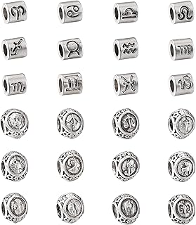 PandaHall 24 szt. okrągłe i kolumnowe ze stopu europejskie koraliki antyczne srebro duży otwór luźne koraliki dystansowe z 12 konstelacji wzór europejskie wiszące koraliki dla europejskiego łańcucha węża bransoletka charm
