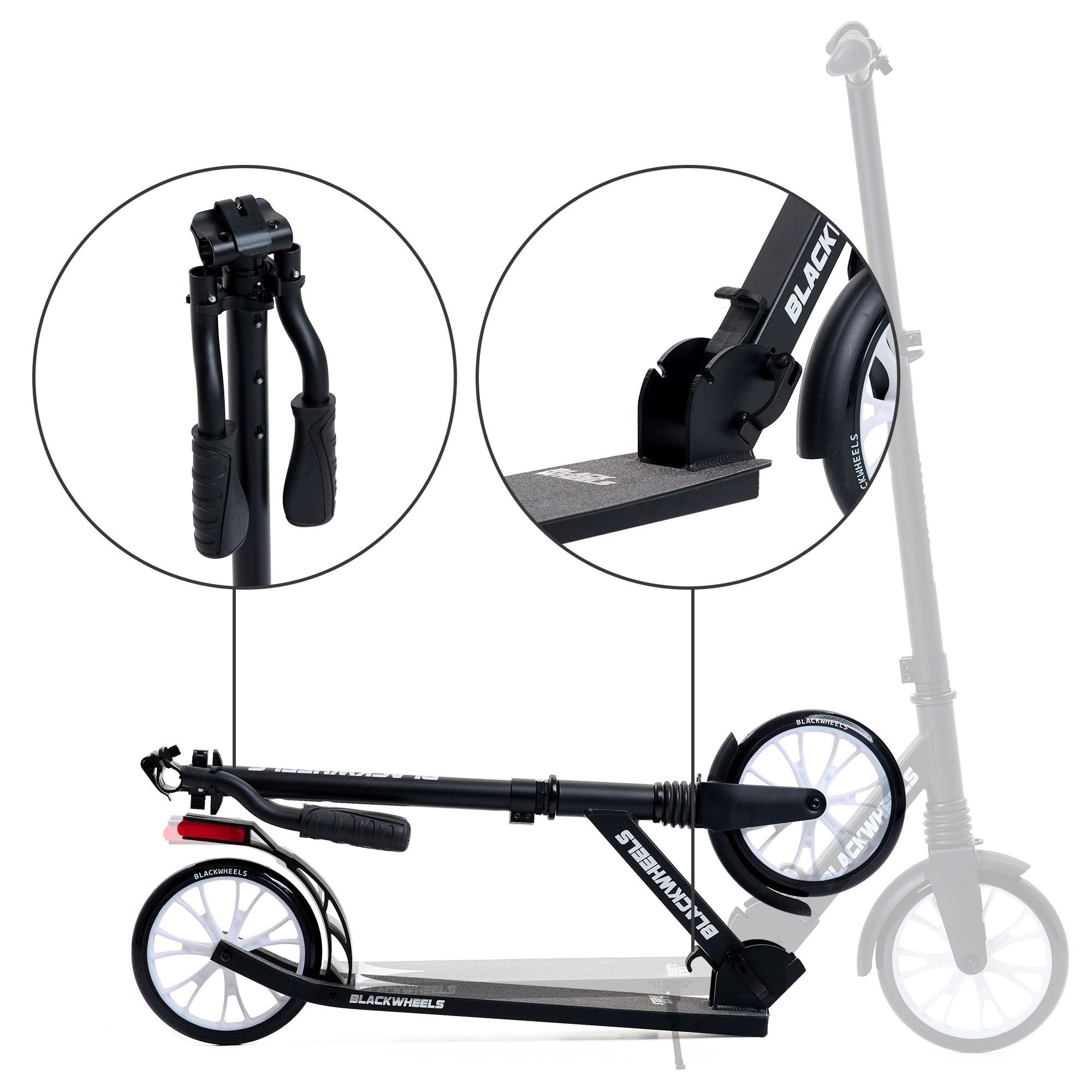 BLACKWHEELS ZOOM Monopattino da Città – Ruote Grandi 200mm, Pieghevole, Ammortizzato, Manubrio Regolabile in Altezza, Telaio Leggero in Alluminio, Guida Confortevole su Ogni Superficie