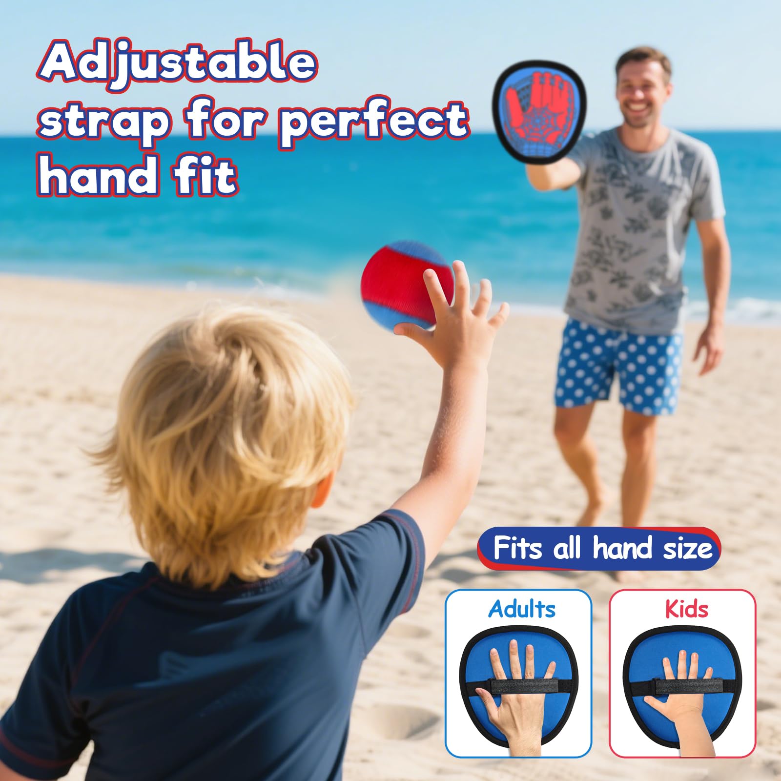 Sunrad Toss and Catch Ball Set, Kids Toddler Baseball Catch Ball Outdoor & Beach Toys for Family, Pool Beach Yard Camping Outside Game for Kids Age 3 4 5 6 7 8-12+, Birthday Gift for Boys Girls - 5