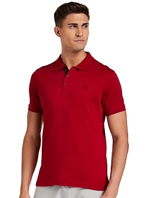 Van Heusen Cotton Men Athleisure Ultra Soft Regular Fit Polo T-Shirt-Short Sleeve, Textured_60033_Racing Red_Xxl