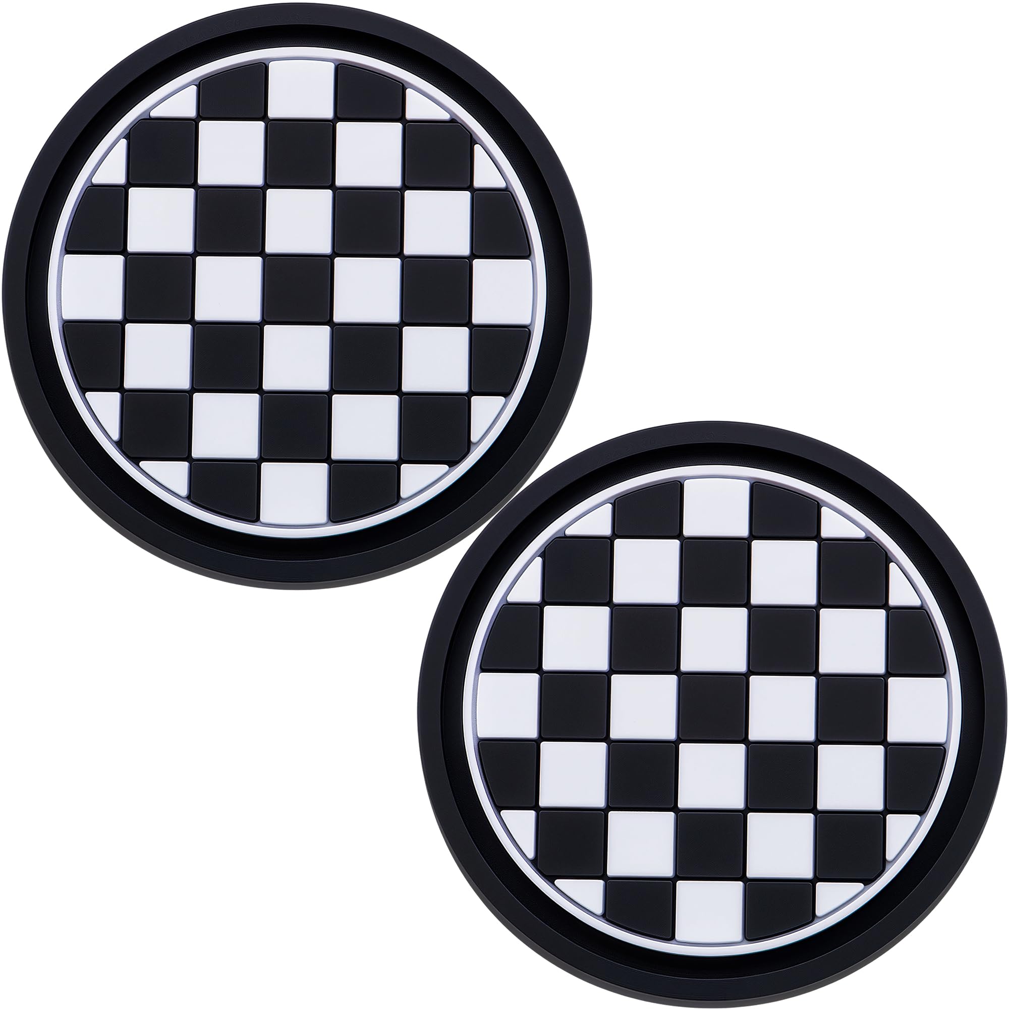 2PCS Car Cup Holder Coaster – 2.75 Inch Anti-Slip Auto Insert Cup Mat – Universal Fit for Women &amp; Girls – Interior Decor Accessories (Checkerboard)