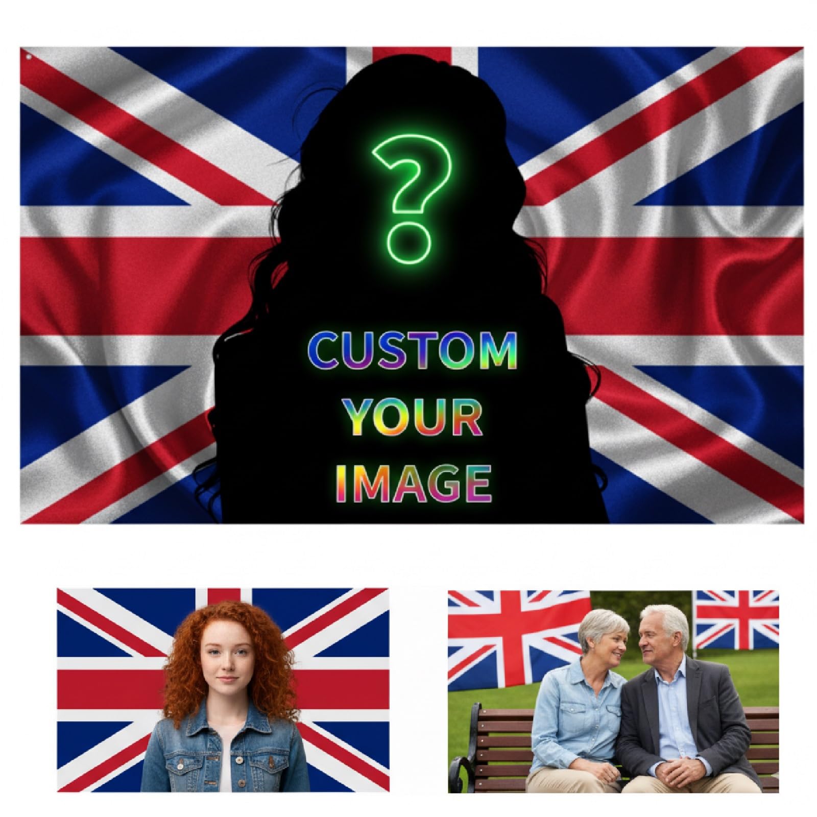 Custom Flag, Personalised Flags Banner with Your Photo/Logo/Text, Make Your Own Flag with Text Logo Photo, Personalised UK/US Pink Flag Customizable flag DIY Birthdays, Wedding (Style 3) — image 1