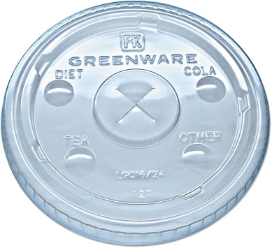 Fabri-Kal Greenware Cold Drink Lids, Fits 16 Oz, 18 Oz, 24 Oz Cups, X-Slot, Clear, 1,000/carton