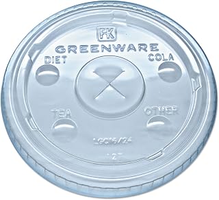 Fabri-Kal Greenware Cold Drink Lids, Fits 16 Oz, 18 Oz, 24 Oz Cups, X-Slot, Clear, 1,000/carton