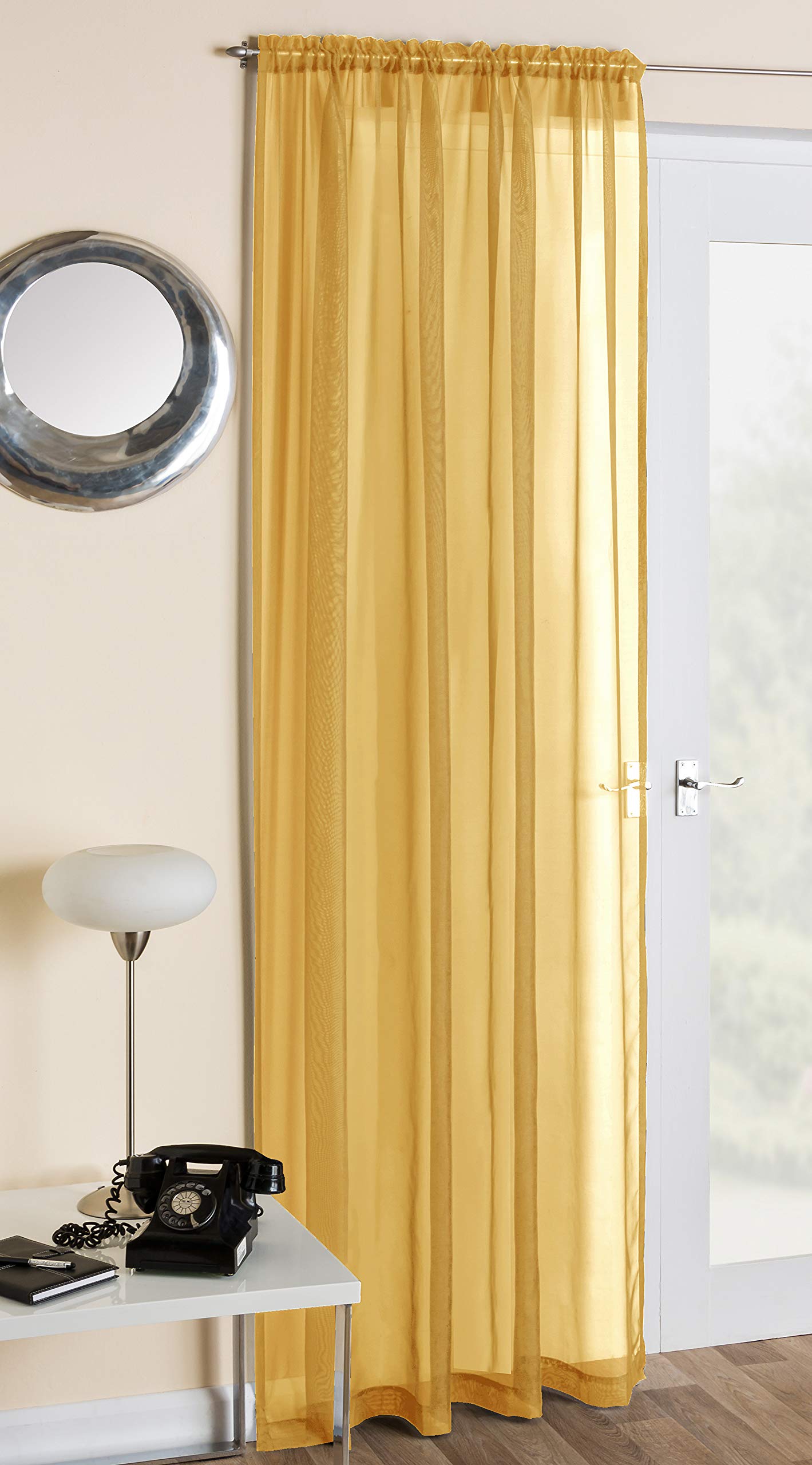 Amania Trading Ltd 1 Single Plain Voile Curtain Panel Net Slot Top Header - Mustard - 90" (229Cm) - Drop Size Ian's Emporium