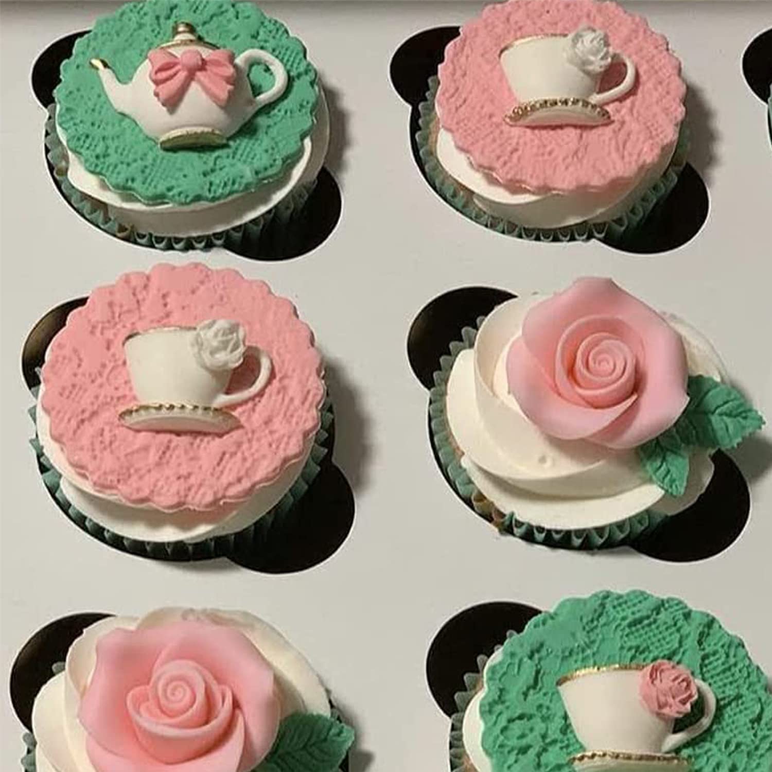 Mujiang Juego de 4 moldes de silicona para fondant, diseño de rosas, flores, chocolate, hojas de caramelo, para decoración de pasteles, pasta de goma de azúcar, juego de 4