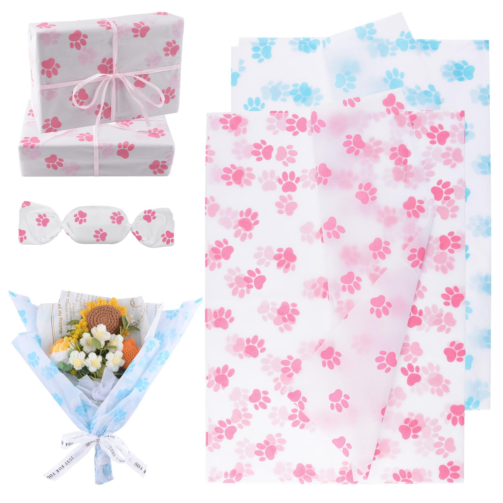 Papier de soie bleu et rose en lot de 100 feuilles pour vos emballages et loisirs créatifs