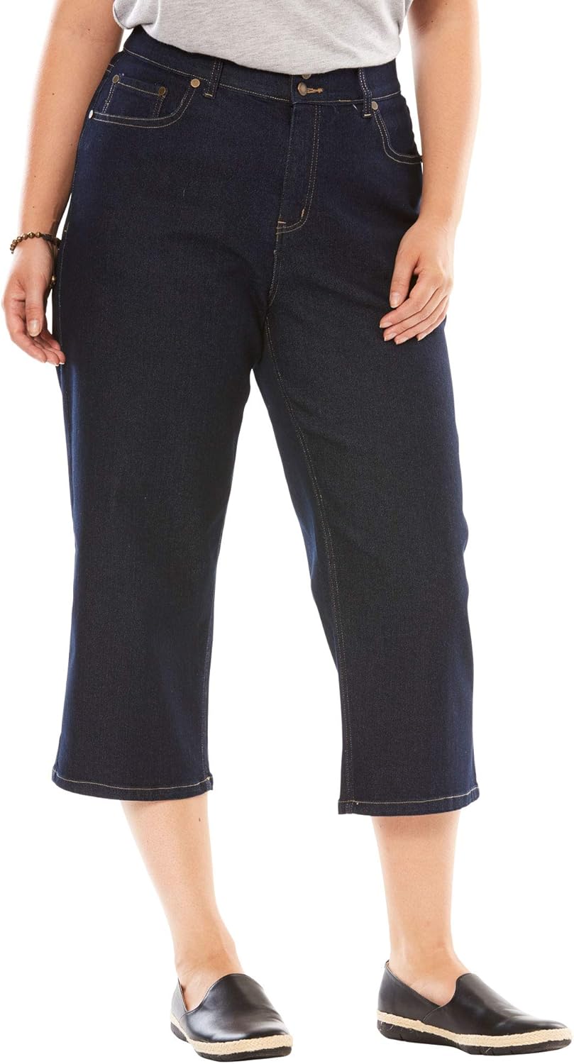 Woman Within Plus Size Stretch Built-in Slimming Panel Capri Jeans