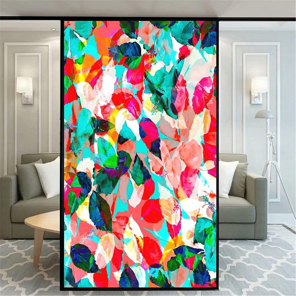 Non Adhesive Decorative Privacy Frosted Window Film Abstract Doodle Leaves Pattern Glass Door Window Covering Window Decals Window Sticker for Home Office 89x140cm(35""x55.1")