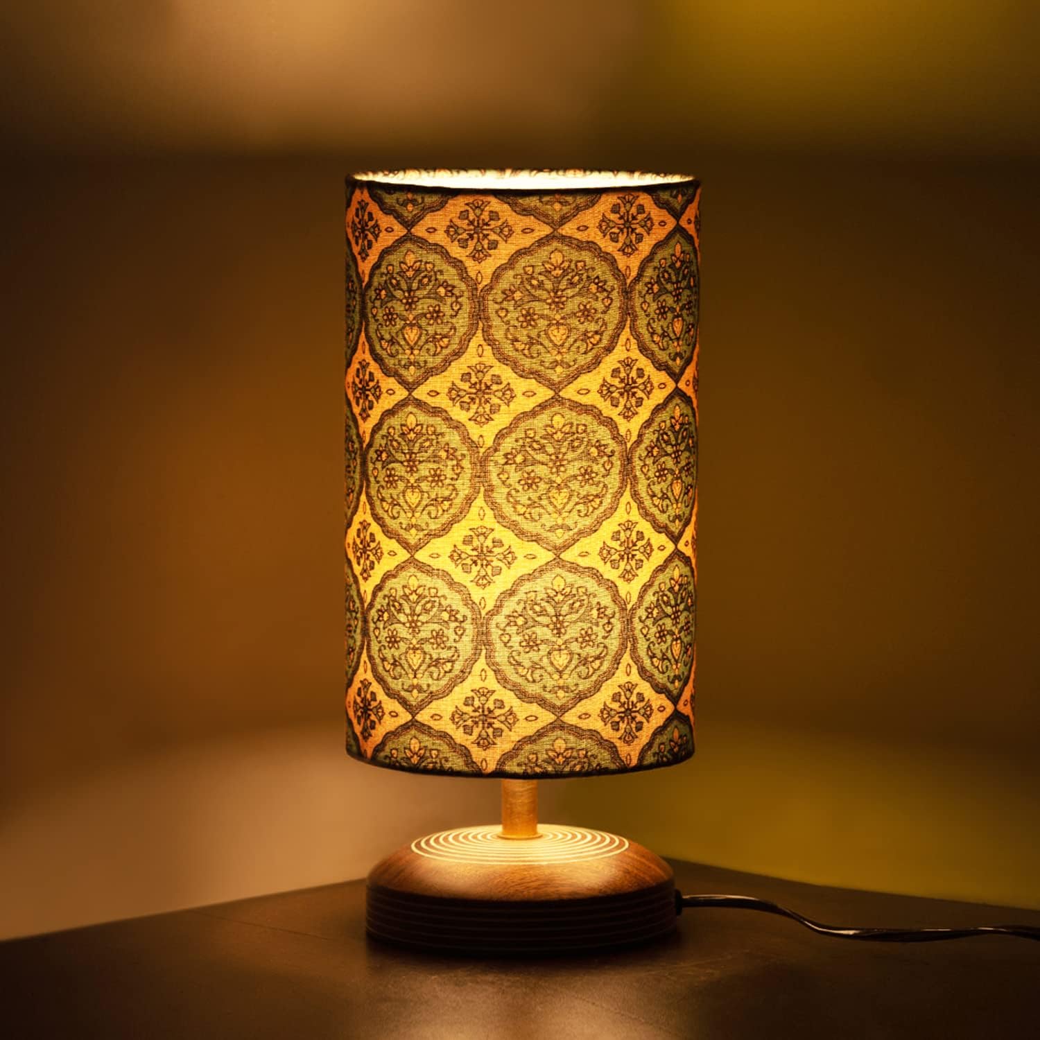 Paisely' Wooden Bedside LED Table Lamp Side Table Lamp for Bedroom&Living Room(14 Inch,Wood,Without Bulb,Pack of 1)|Table Lamps for Home Decoration Office Study Side Lamp