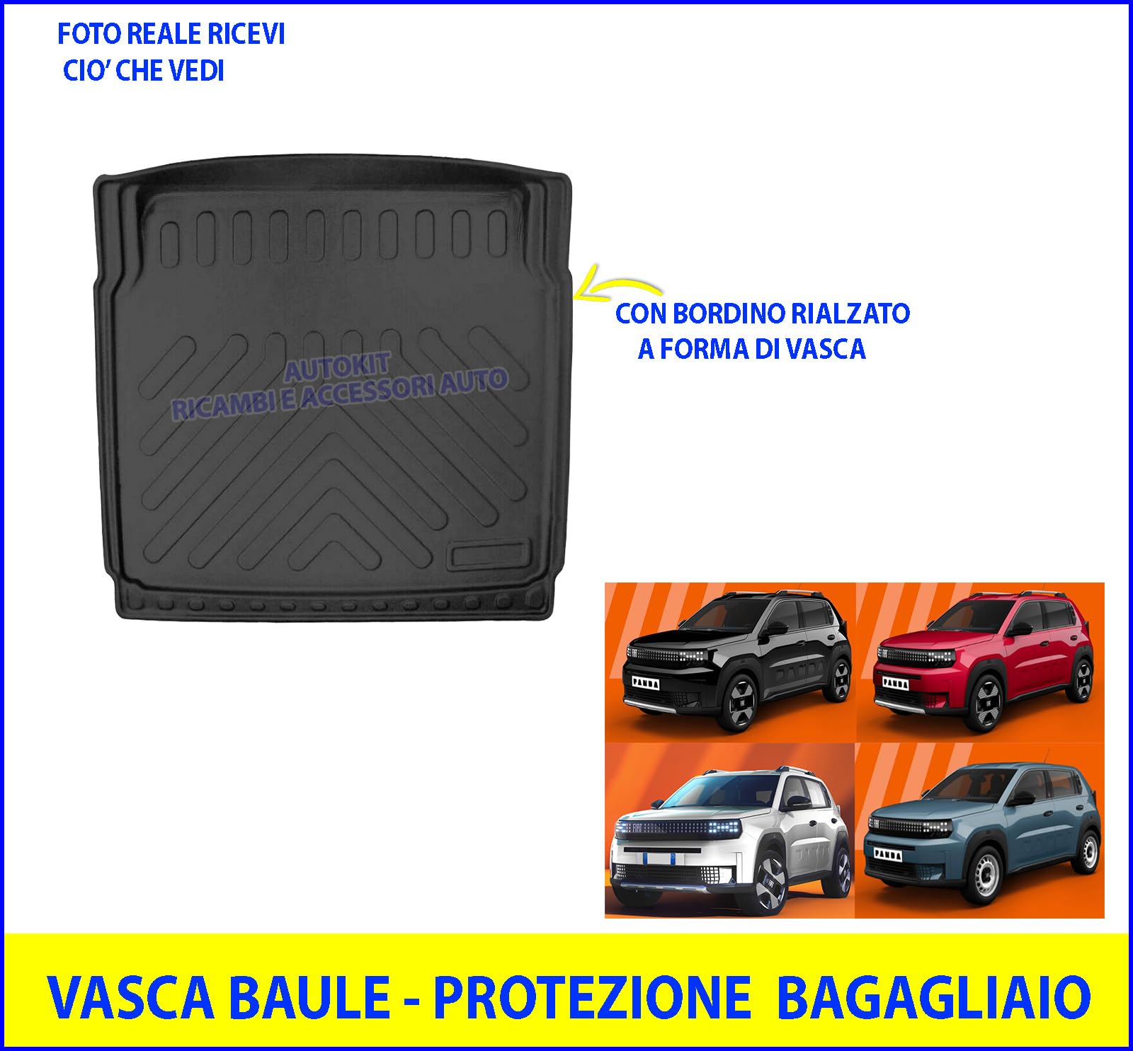 Vasca Baule Specifica per GRANDE PANDA ELETTRICA e HYBRID prodotte dal 2025 in poi Proteggi Bagagliaio auto con Bordino rialzato 3D Lavabile - 8027713