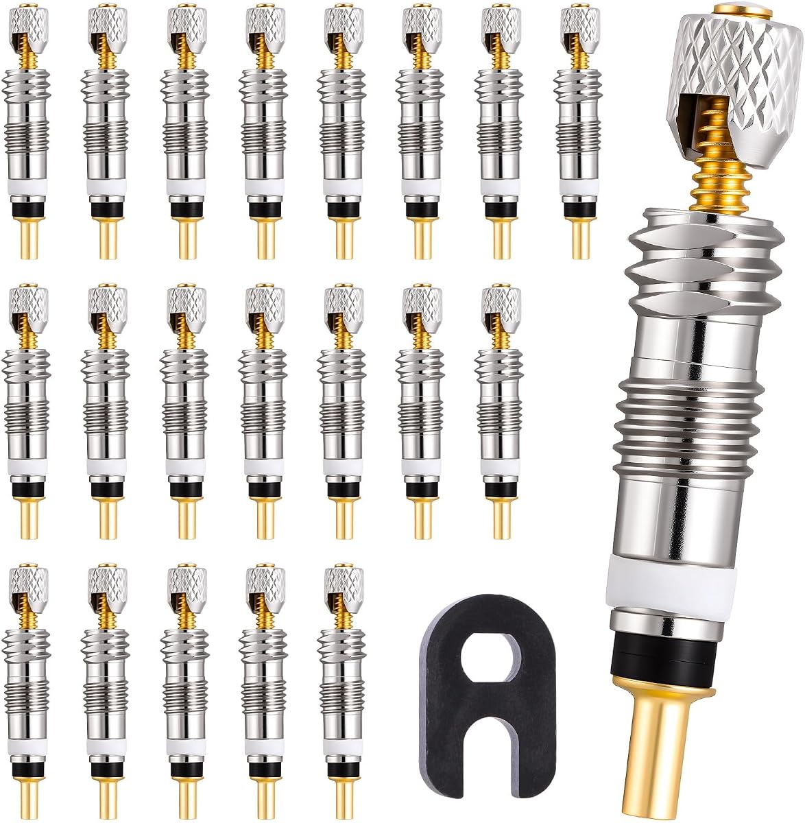 21Pcs Professional Brass Presta Valve Core & Stem - Leak-Proof Valve cores and Remover Tool Universal for Tubeless Road/MTB Bike Tires (Upgrade)