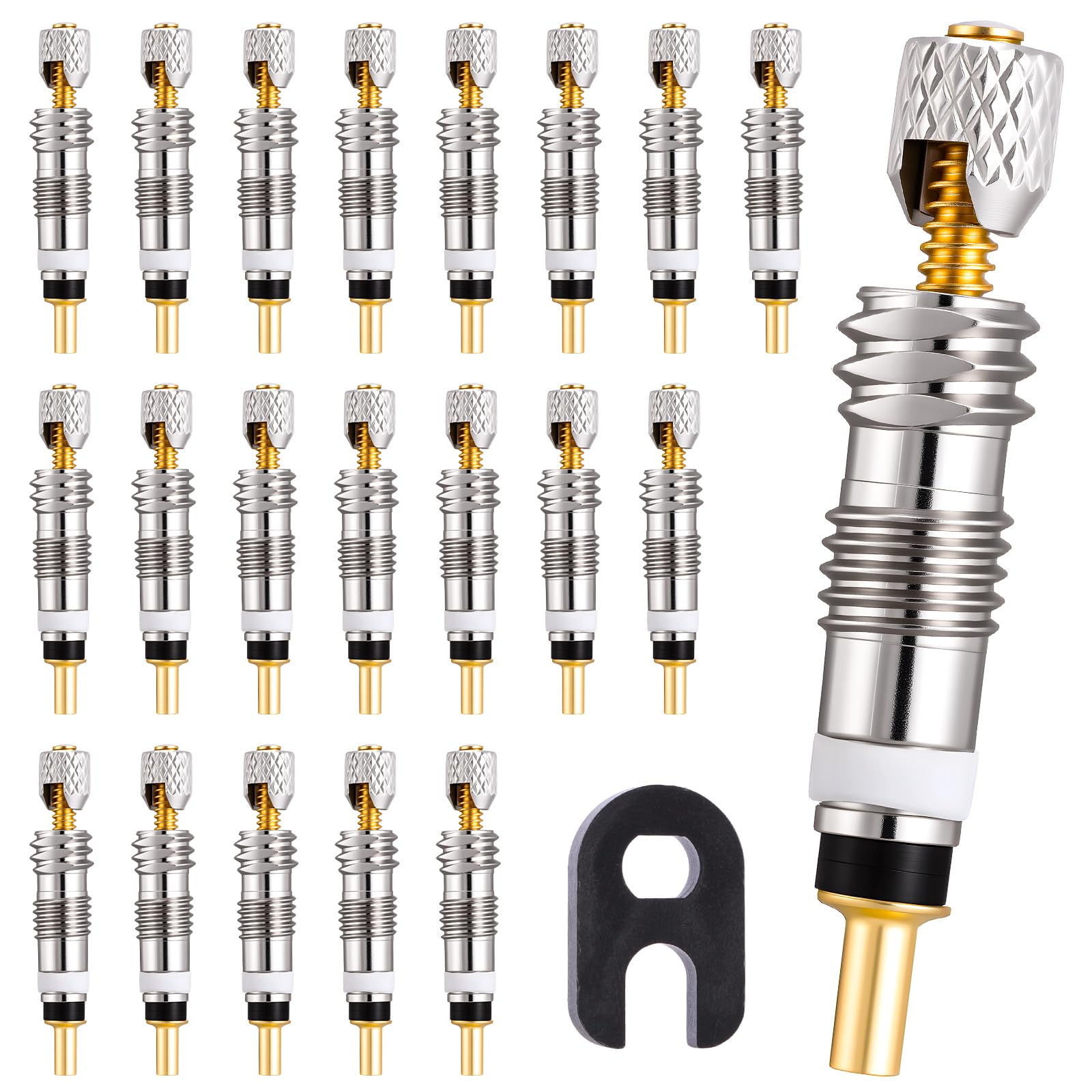 21Pcs Professional Brass Presta Valve Core Stem - Leak-Proof Valve cores and Remover Tool Universal for Tubeless Road