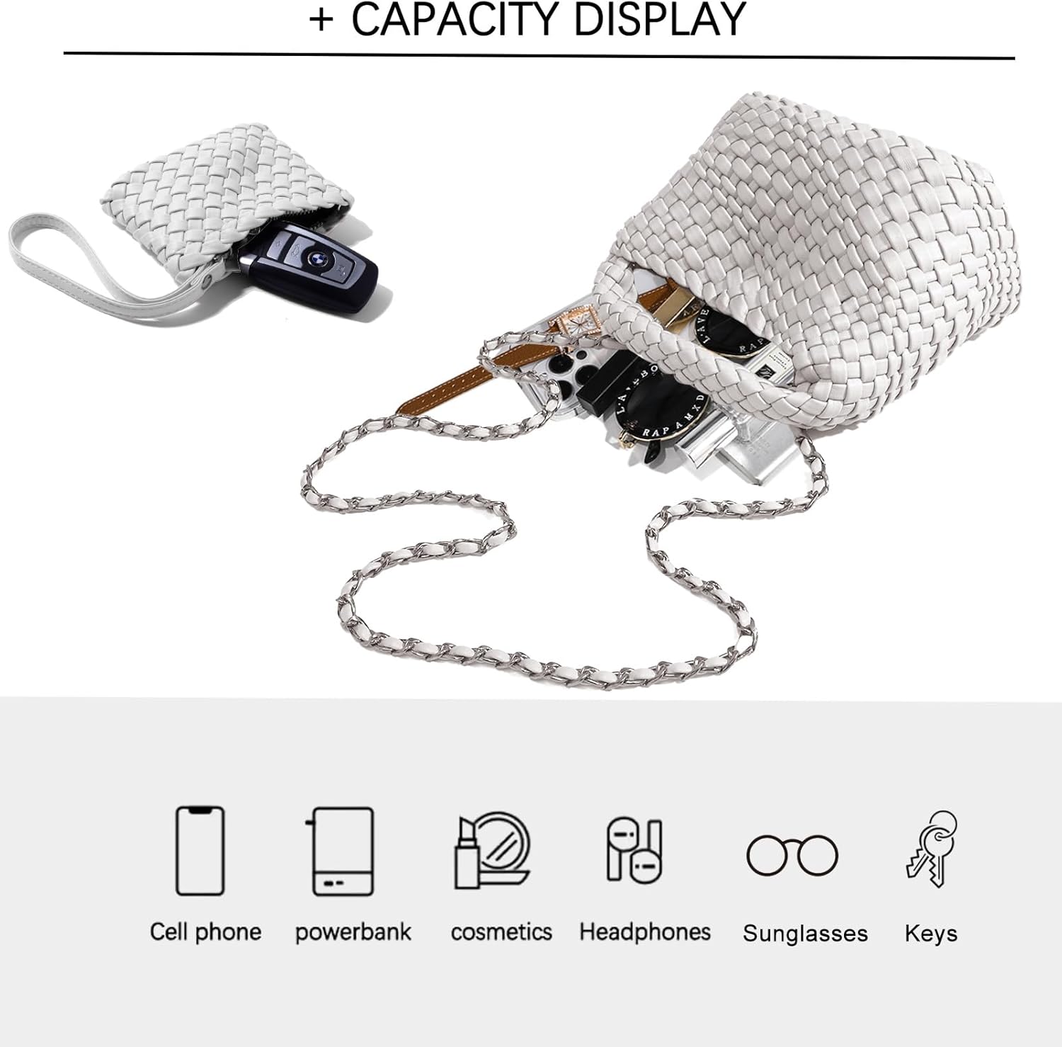 JINMANXUE Fashion Mini Handbag For Women, Woven Tote Bucket Composite Bag Knitting Chain Bags, Crossbody Shoulder Purses - Image 5