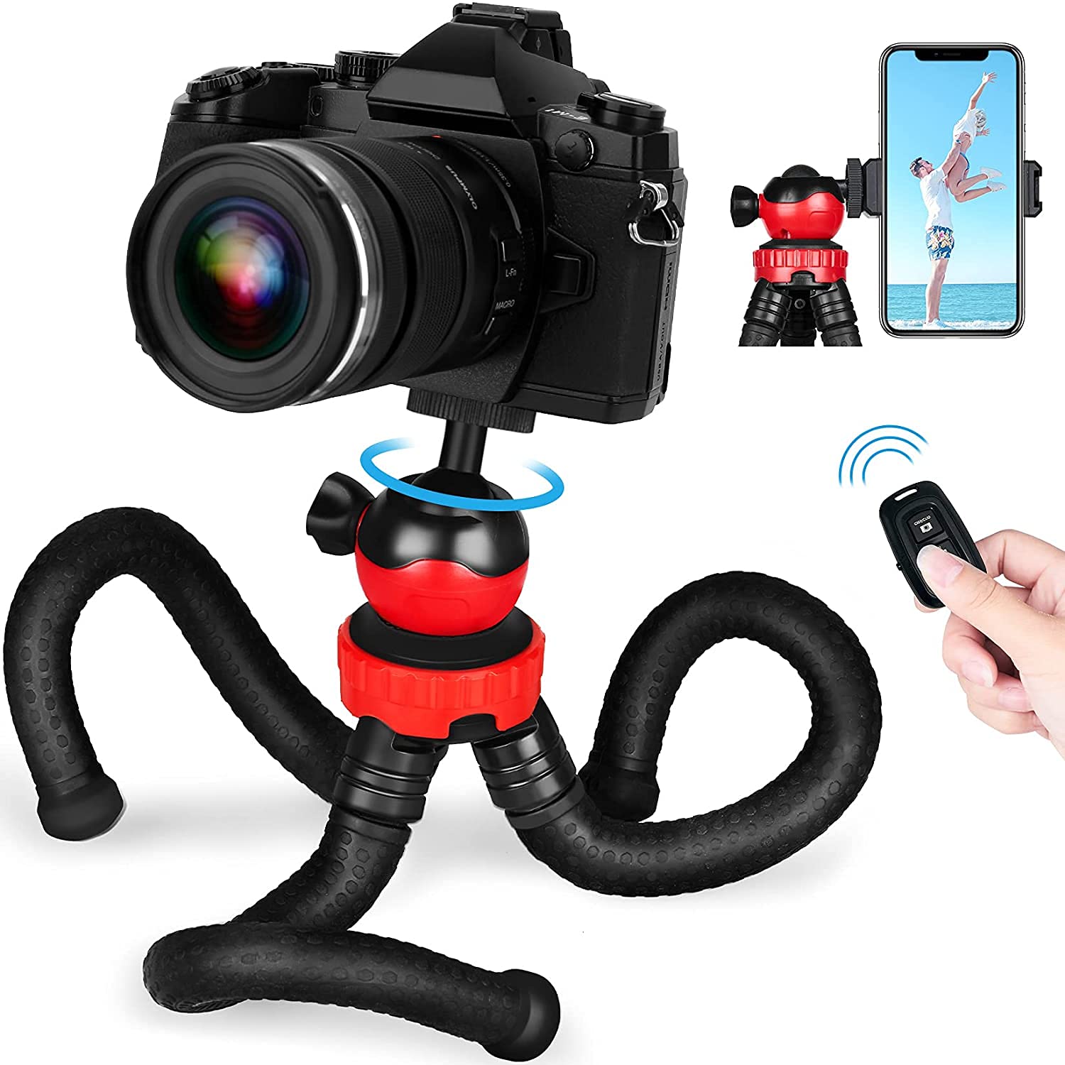 KASTWAVE Mobile Phone Tripod, Portable Flexible Tripod, Flexible Smart Phone/Camera Tripod, Mini Video Blog Tripod, With Wireless Remote Control, Compatible With Iphone and other Android Phones