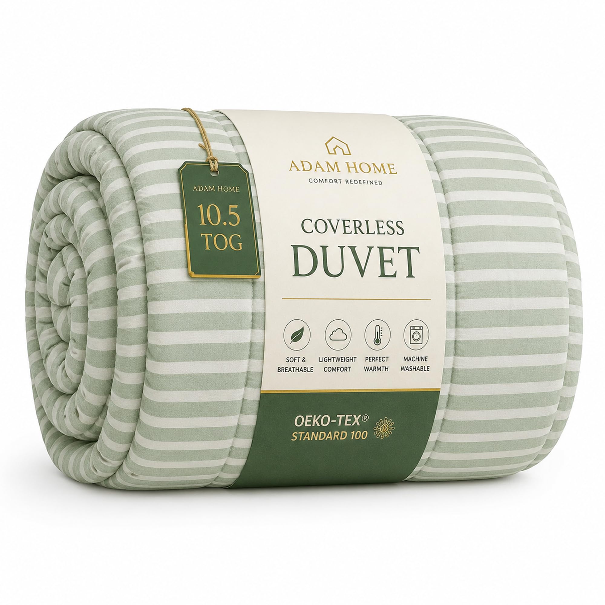 Adam Home Coverless Duvet Single 135 x 200 cm – 10.5 Tog Lightweight Reversible Stripe Design Comforter, Soft Microfibre & Hollowfibre Filling, All Season | Machine Washable