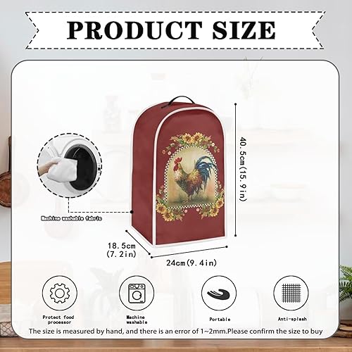 Miniatura 6 de Cubierta antipolvo para licuadora con estampado de gallo de girasol, cubierta para batidora de pie o cafetera, cubierta de poliéster antihuellas