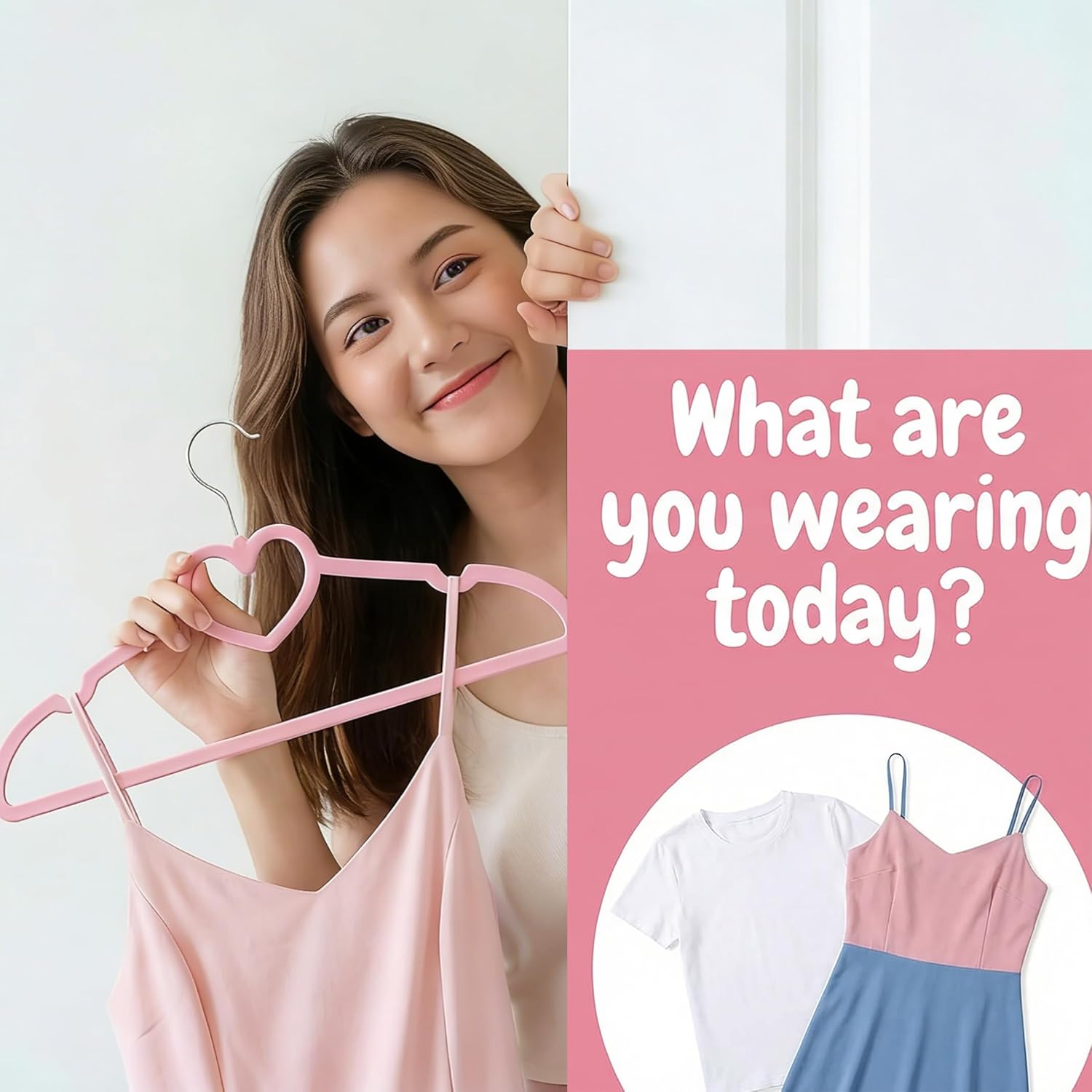 Hiceeden 50 Pcs Pink & White Plastic Hangers, Cute Heart Slim Hanger with 360 Degree Swivel Hook, Strong Clothes Hangers with Stackable Hanging Design for Dress, Shirt, Coat