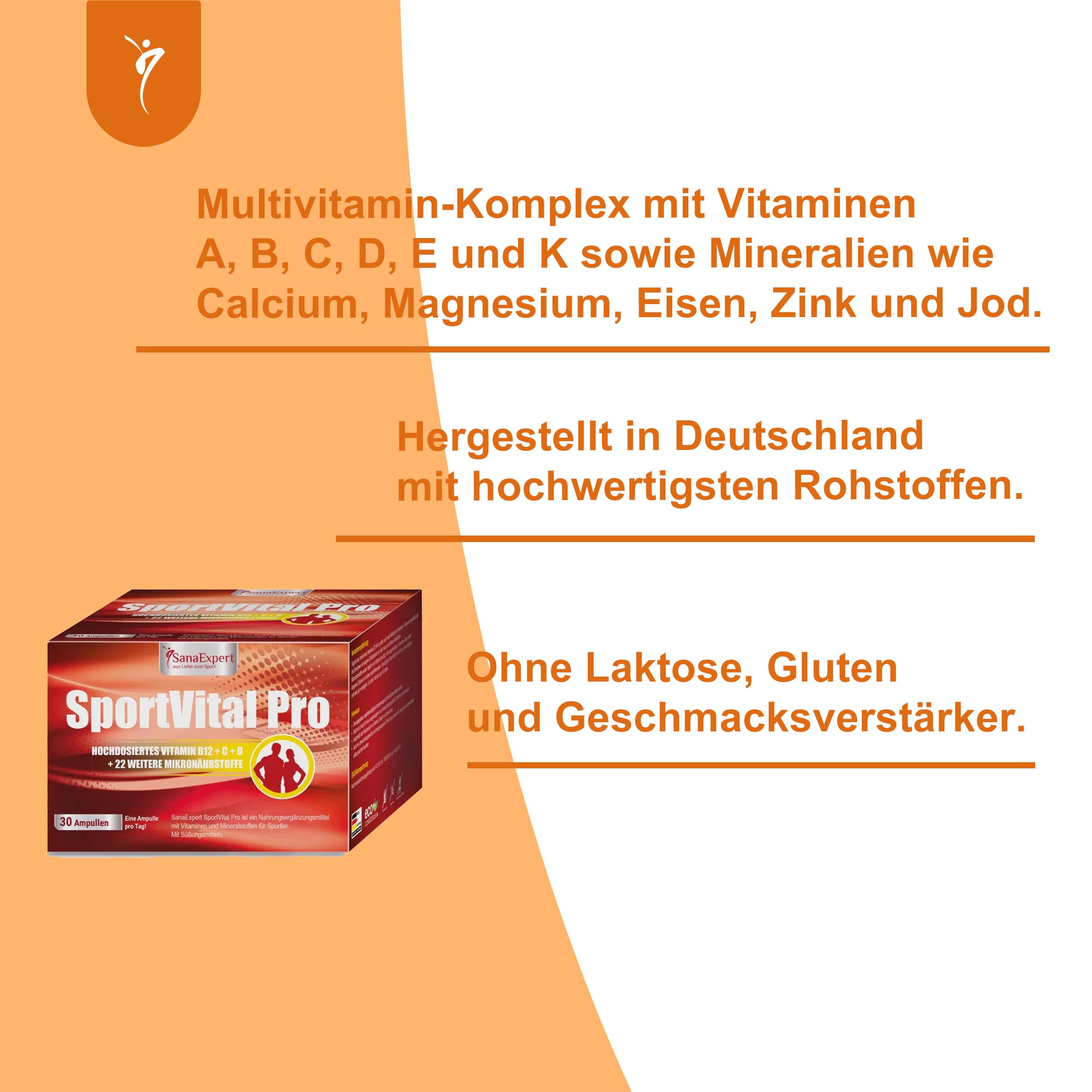 SanaExpert® SportVital Pro – Multivitamin für Sportler mit Magnesium, Eisen, Zink & B-Vitaminen | für Energiestoffwechsel & Immunsystem | mit L-Carnitin, 30 Trinkampullen à 25 ml, Made in Germany