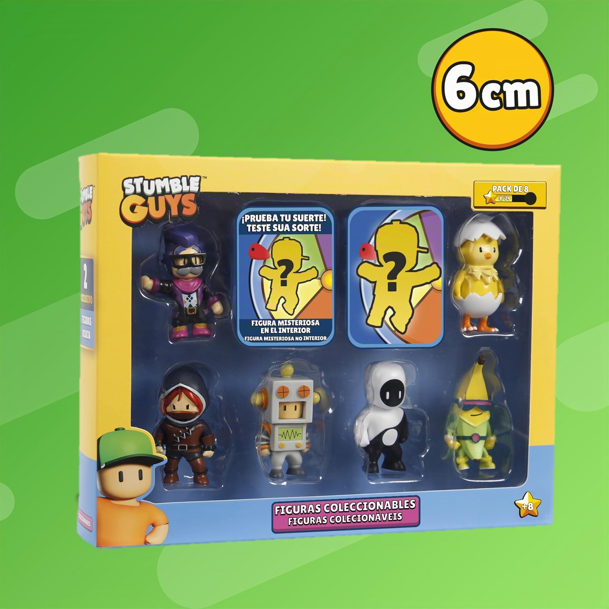 Bizak Stumble Guys Pack 8 Personaggi d'azione Set Banana + Hatchiling, Personaggi da collezionare, Licenza ufficiale del videogioco di demolimento, Adulti Fan e ragazzi e ragazze +8 anni (64112072-4)