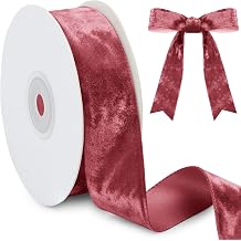 JeogYong Bean Paste Velvet Ribbon 1 Inch x 10 Yards Single Face Glossy Fabric Ribbon Velvet Fabric Trim for Gift Wrapping, Wreaths, Flower Bouquets, Home Decor, DIY Crafts