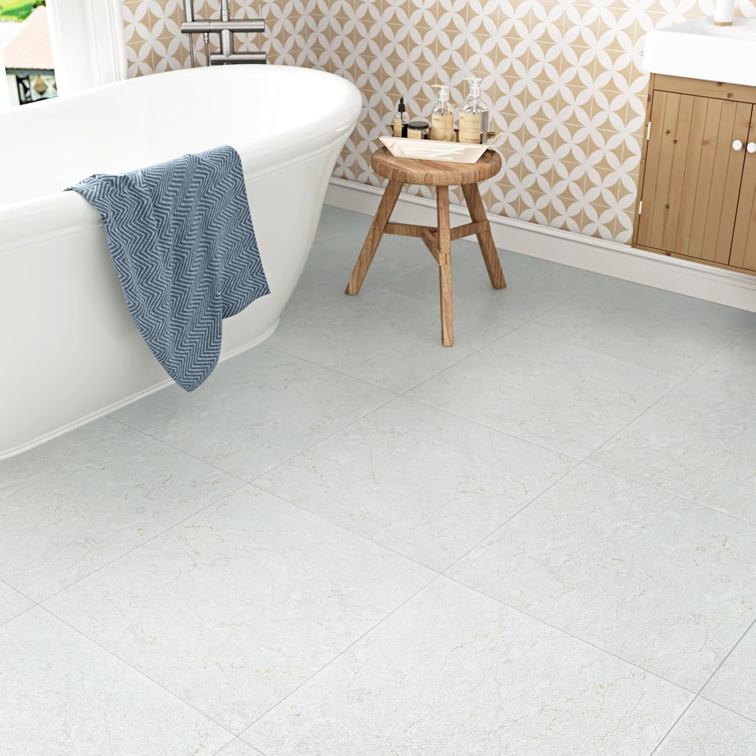 WESTICK 20 Pcs Grey Marble Peel and Stick Tile Floor Waterproof Vinyl Flooring Marble Look 12 X 12 Peel and Stick Floor Tile Removable Flooring Tiles Easy DIY Sticky Tiles for Bathroom Bedroom Hallway