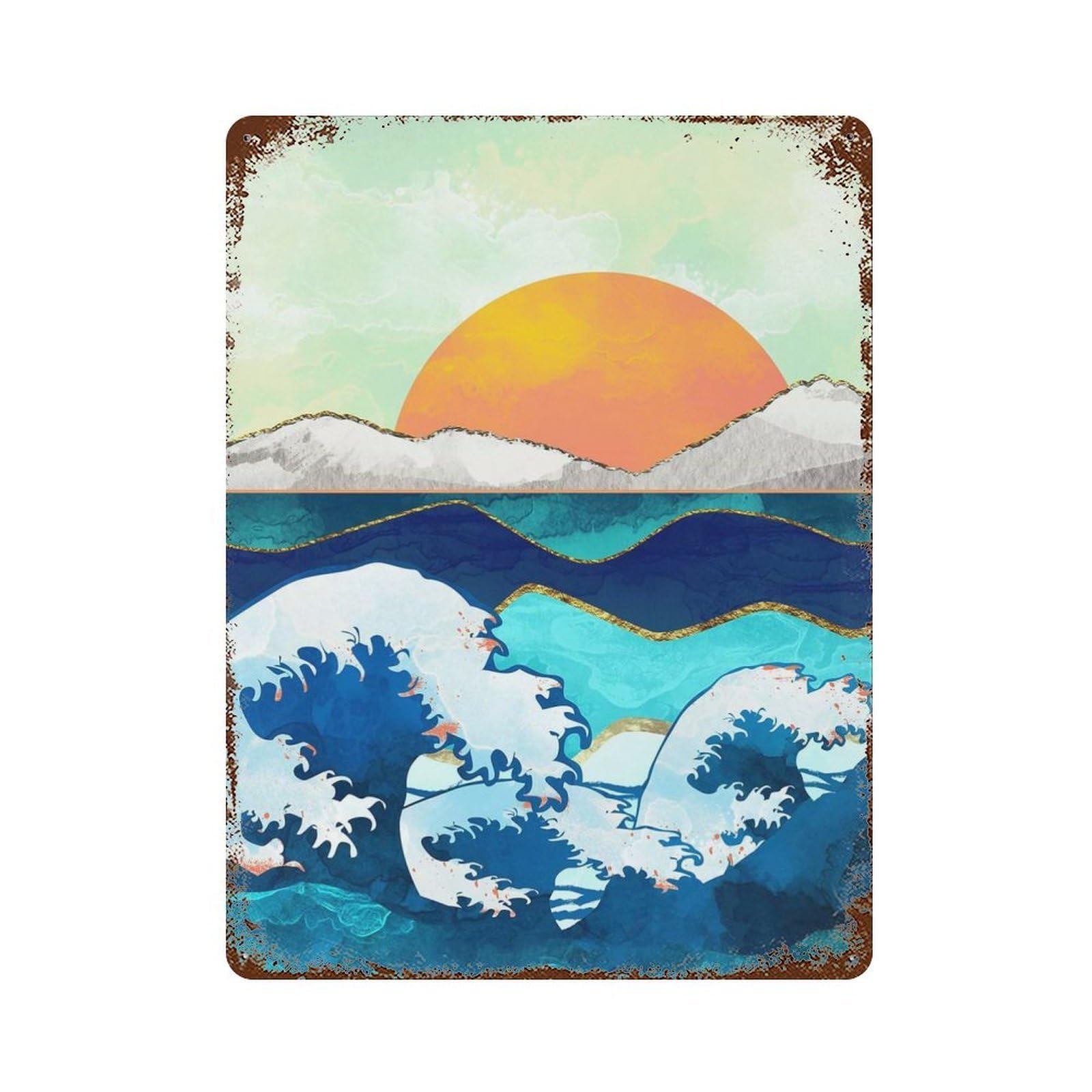 Stormy Waters Vintage Metal Tin Sign 15.7"x11.8", Farmhouse Wall Decor for Garage, Bar And Workshop Decor