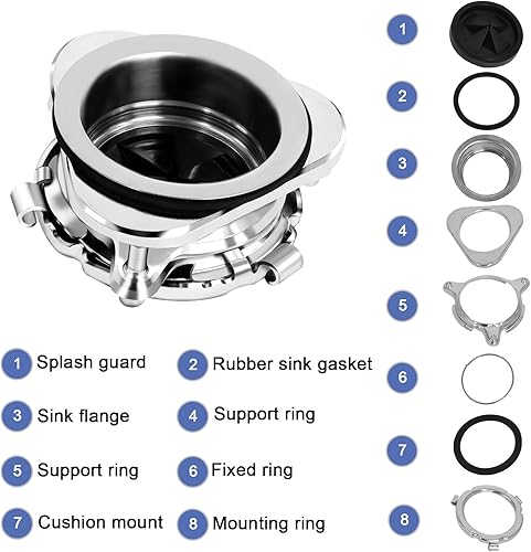 Miniatura 5 de Kit de brida de eliminación de basura, eliminación de basura de fregadero de acero inoxidable, 3 pernos de montaje con orificio de drenaje de