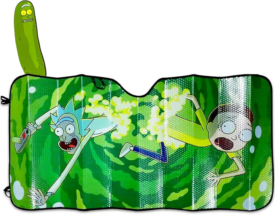 Rick and Morty Protetor solar para carro - Conjunto de acessórios para carro com para-sol para bloquear o calor, manter o interior fresco e marcador de página | Conjunto de acessórios de carro Rick