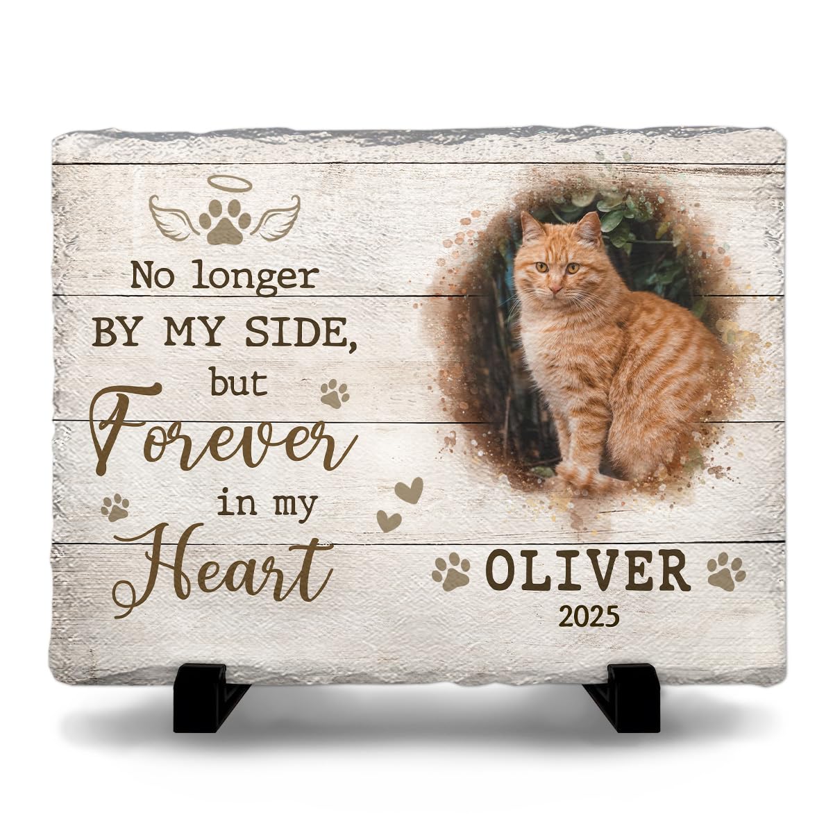 Personalized Rectangle-Shaped Memorial Rock with Cat Paw Prints - Ideal for Pet Lovers Mourning Their Loss - Emotional Remembrance Gift & Dog Lover Gifts for Women