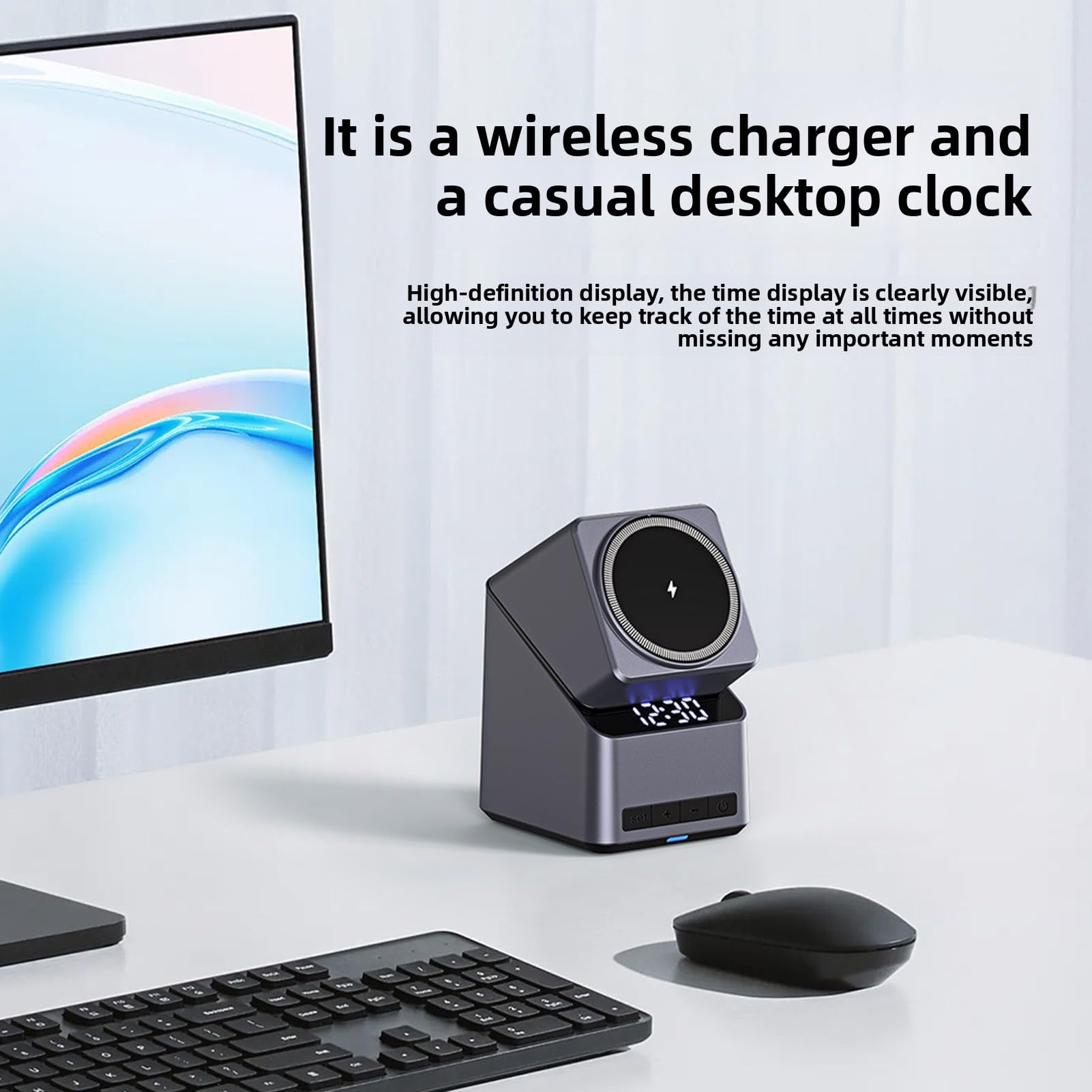 Jectse Chargeur sans Fil 4 en 1, Station de Charge Magnétique Rapide 15W, avec Affichage de l'horloge à Rotation de 180 Degrés, pour écouteurs de Montre iOS