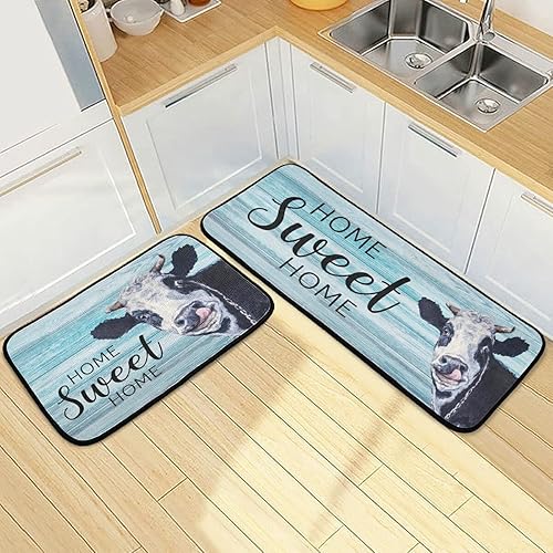 Miniatura 7 de Emelivor Juego de 2 alfombras y tapetes de cocina de vaca de granja, antideslizantes, lavables, juego de 2 para el suelo de la cocina, decoración
