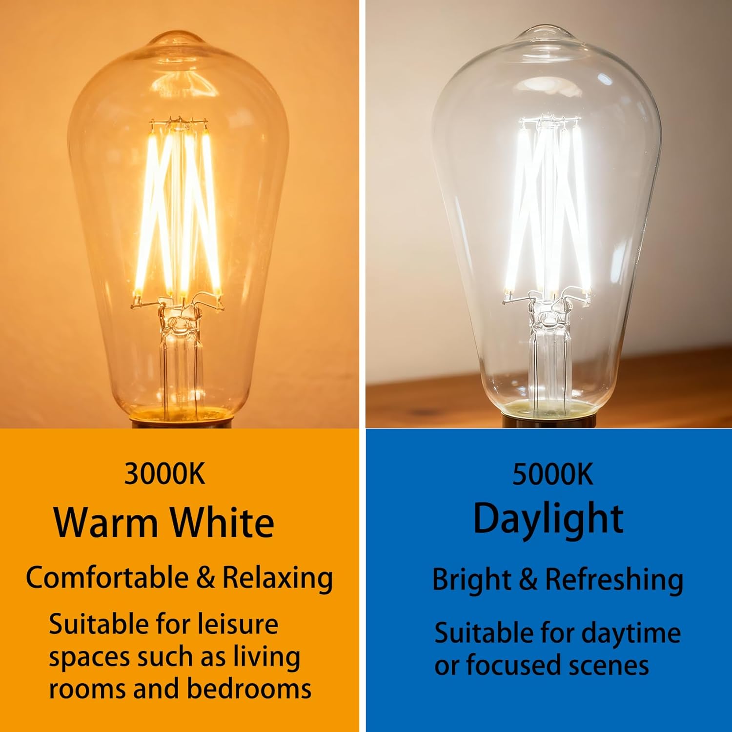 3 Way LED Light Bulbs, E26 Base LED Bulb 60 Watt Equivalent Dimmable, Three Way ST21/ST64 Light Bulbs, 3 Way Bulb Daylight 5000K, 2 Pack (5000K)