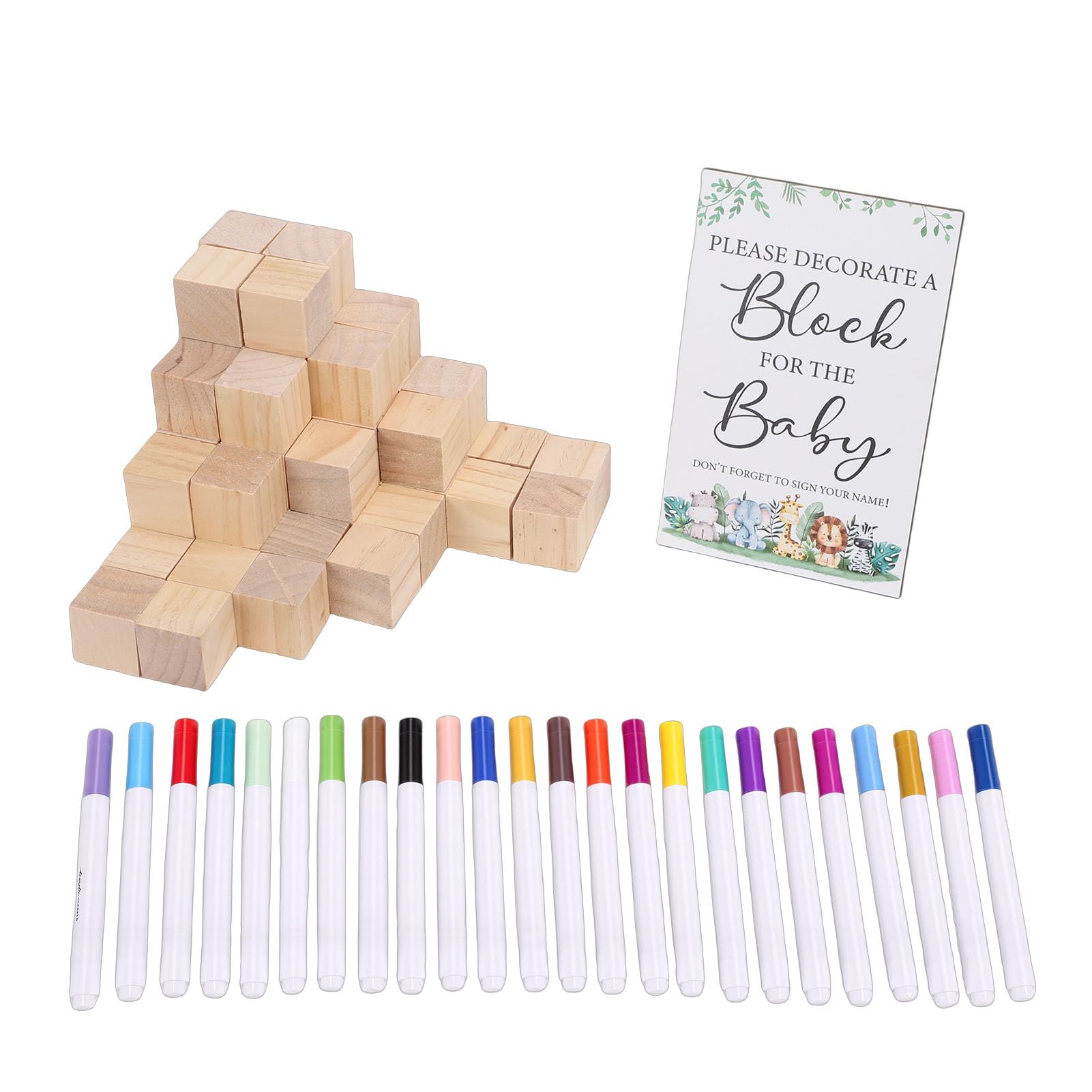 Topiky Kit de Letreros para Juegos de Baby Shower, 75 Piezas, Bloques de Baby Shower para Decorar el Juego, Decoraciones de Fiesta con 24 Bolígrafos de Pintura Acrílica, Juegos de Revelación de (Kit
