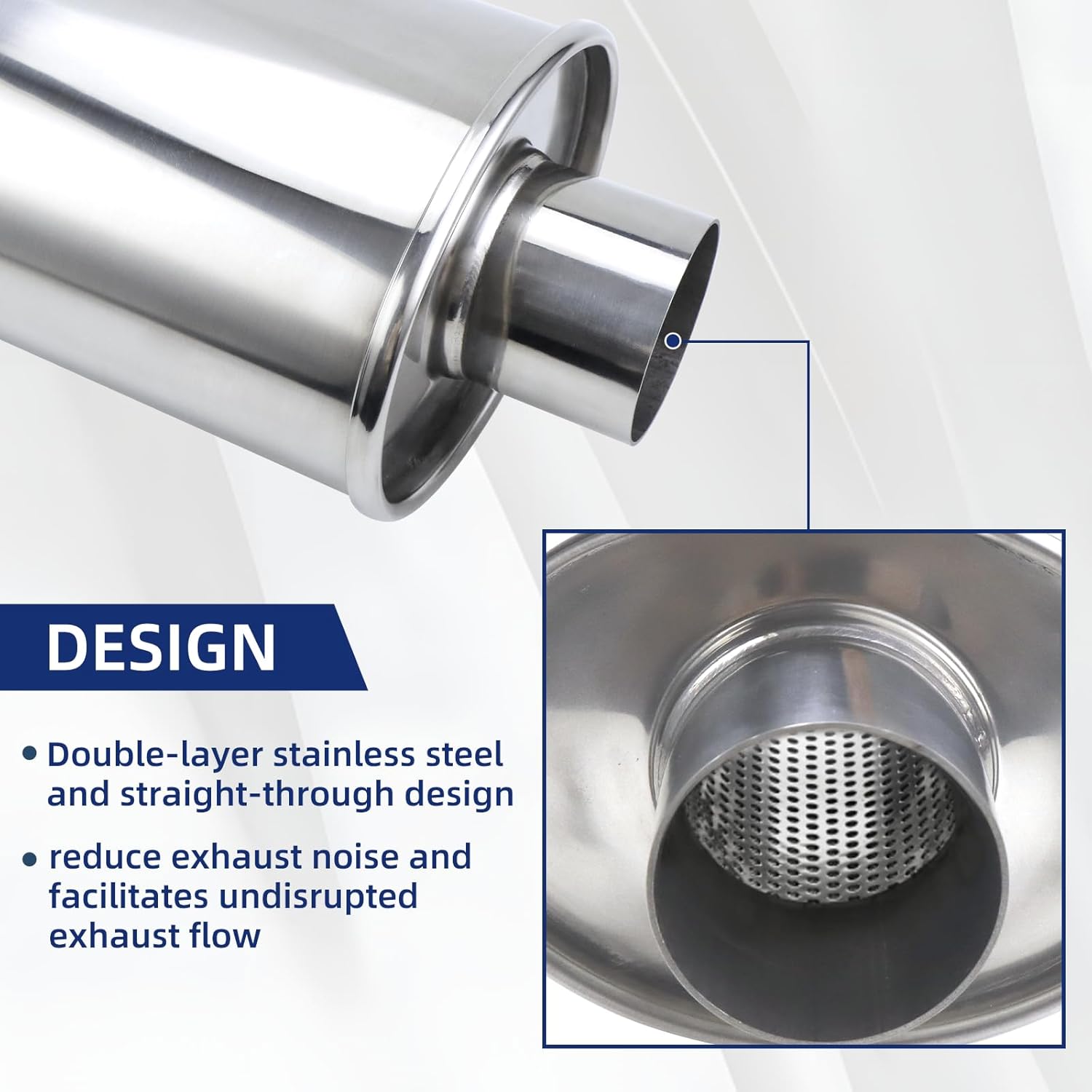 2.5" Inlet Ultra Quiet Resonator, 304 stainless steel resonator 2.5'', 2.5" Outlet 14" Overall Length Universal Sliver Oval Performance Muffler Resonator