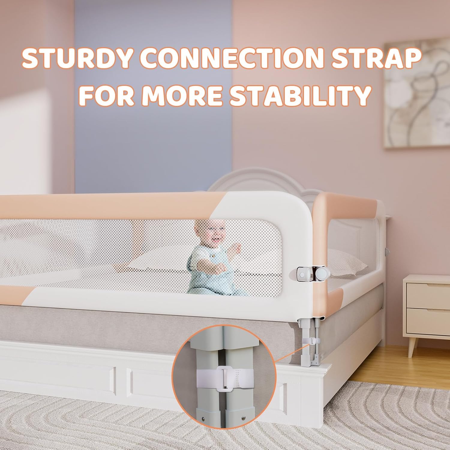 omzer Toddlers Bed Rails for King Bed - 3 Packs Bed Guard Rail Adjustable Height & Foldable Baby Safety Bed Railing 78.7x78.7x74.8 Designed for King Size Beds