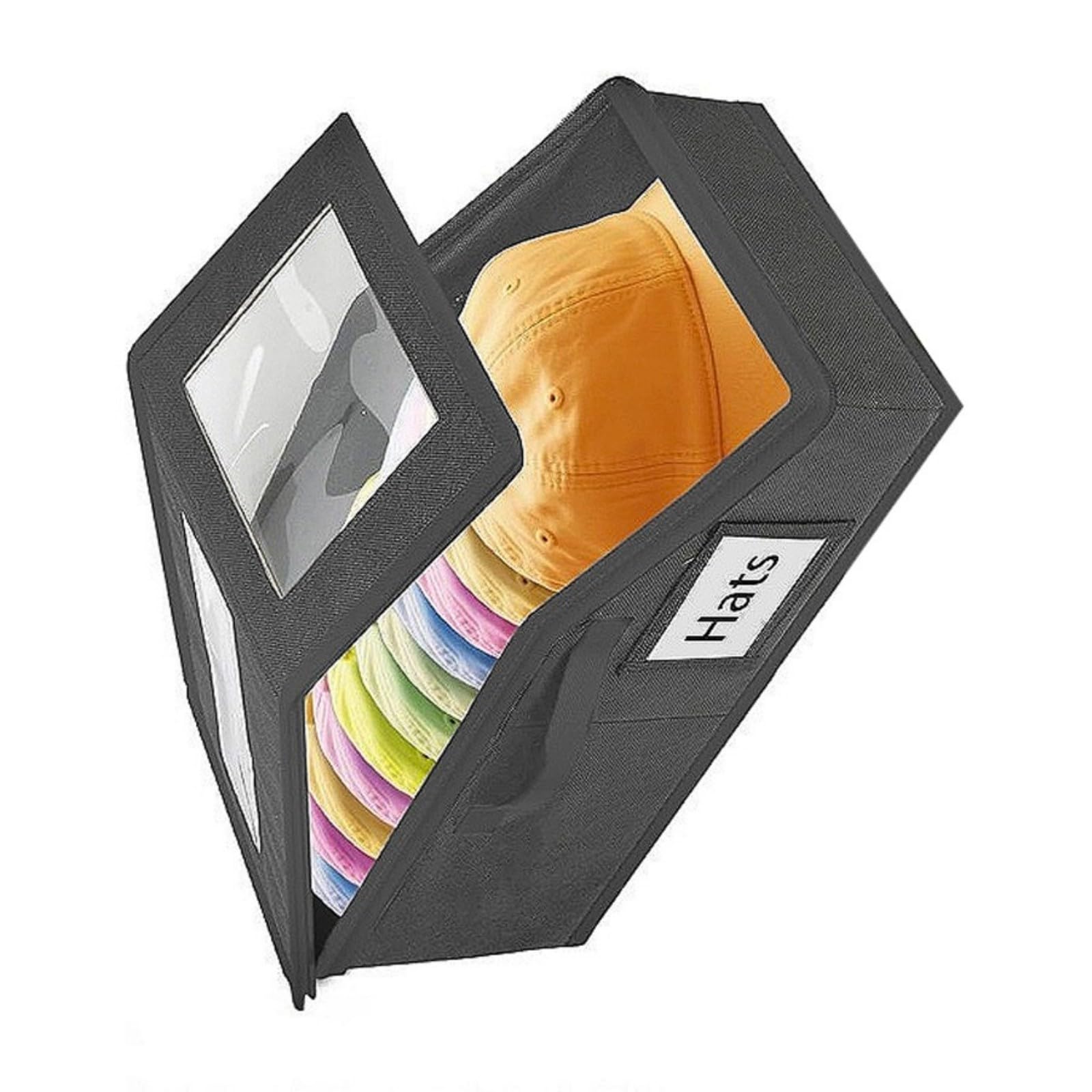Shurhome Nonwoven Hat Organiser with Clear View Window Foldable Design for Closet Space Storage Solution Hat Storage Box Large Capacity