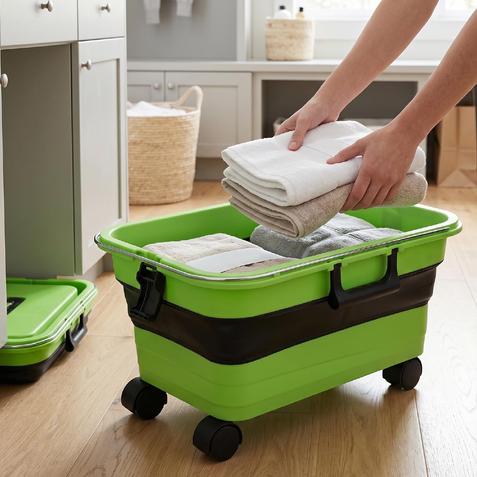 Generic Seau Pliable de 5,8 Gallons, Léger, Multi-Usage, avec Bouchon de Vidange, pour Le Lavage de Voiture, Le Camping, Le Linge, Vert