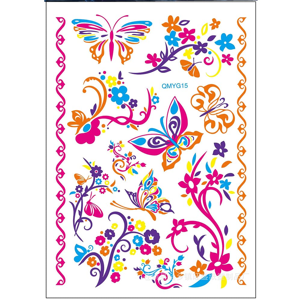 S.A.V.I Neon Temporary Tattoos, UV Color Tattoos For Men Women, Body Face Art, Plants, Butterflies, Armband Tattoo Flash Fake Waterproof Cool Tattoo Stickers, Size- 21x15CM-picture-10