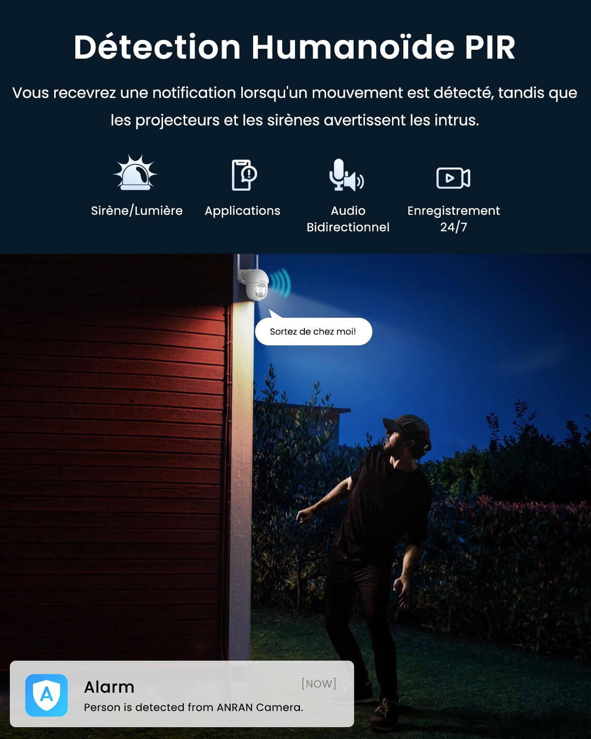 ANRAN 5MP Caméra Surveillance WiFi Extérieure avec Suivi Automatique | Vision Nocturne Couleur 30m, Audio Bidirectionnel, Alerte Instantanée, Détection de Mouvement