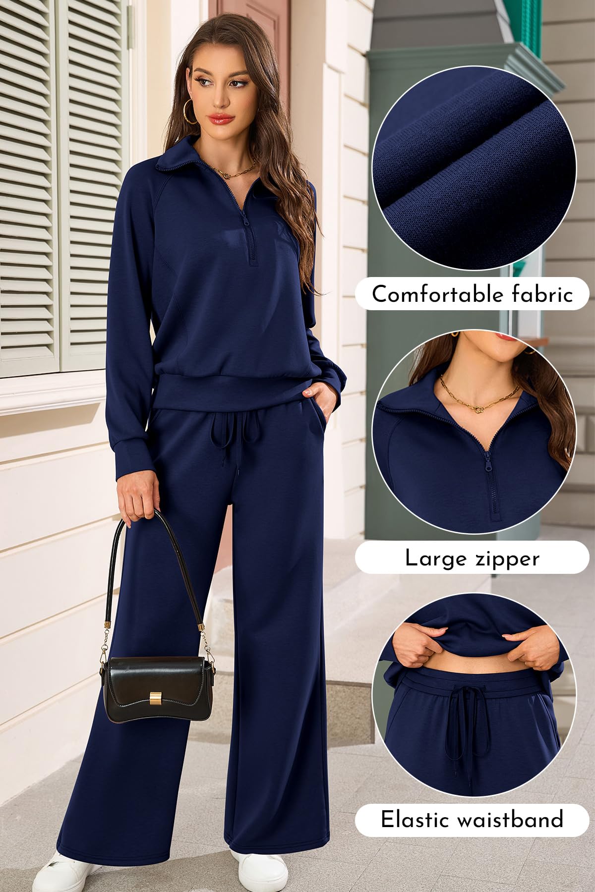 SHEKINI Survetement Femme Ensemble de Survêtement Deux Pièces à Manches Longues Décontracté Ensembles Sports Haut avec demi-fermeture éclair Pantalon de jogging
