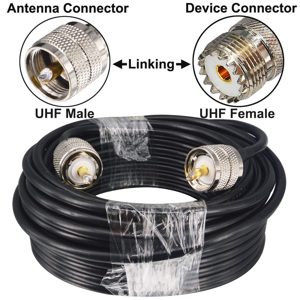 Conector PL-259 UHF Macho de pérdida Ultra Baja de 10M a Conector PL-259 Macho UHF, Cable coaxial de Cobre Puro RG58 / U para Radio Ham y CB, analizador de Antena, Carga simulada