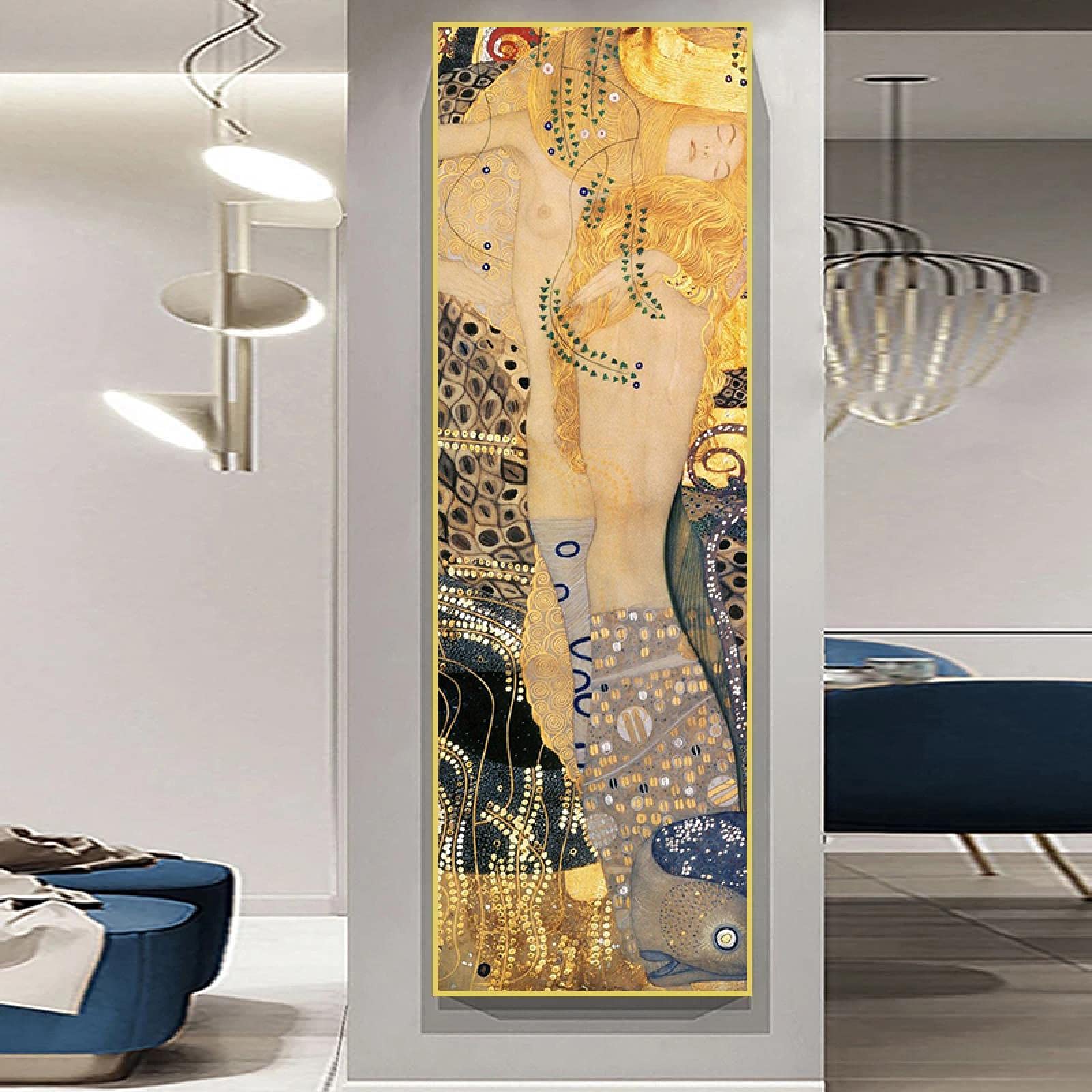 Dittelle Frameless Famous Painting Water Serpents I By Gustav Klimt Canvas Painting Posters And Prints Wall Art Picture For Home Decoration 60X180cm