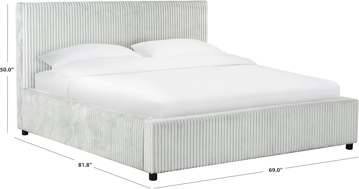SAFAVIEH Couture Collection - Mallika Grey Corduroy Queen Bed, Channel Tufted Headboard, Plush Upholstery, No Box Spring Needed (SFV6117B-Q)