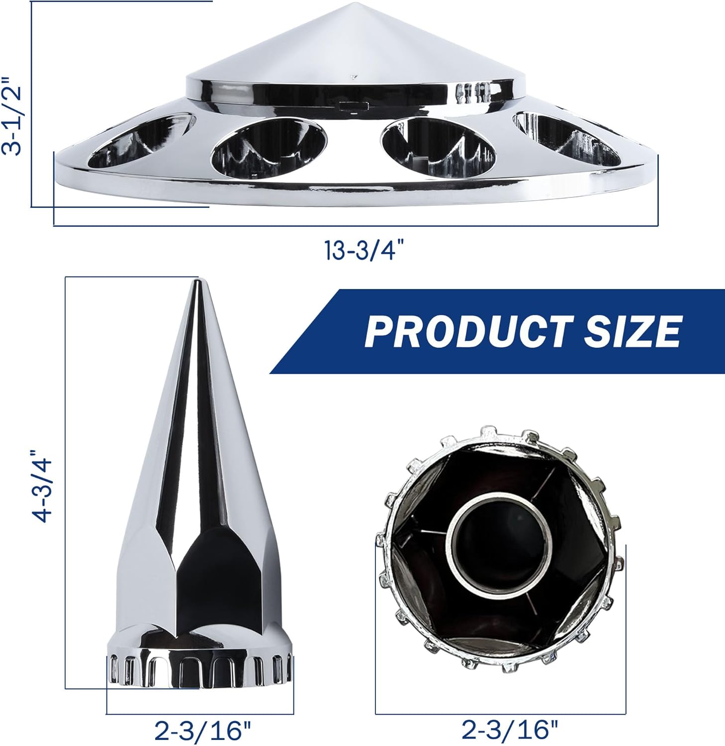 2 Front Spiked Axle Wheel Covers - 2 Front Axle Hub Covers with 33mm Thread-On Chrome Lug Nut Covers for Semi Truck (Installation Tool Included)